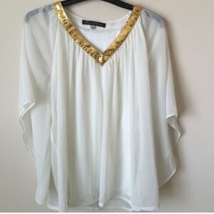 White and Gold Sequins Blouse